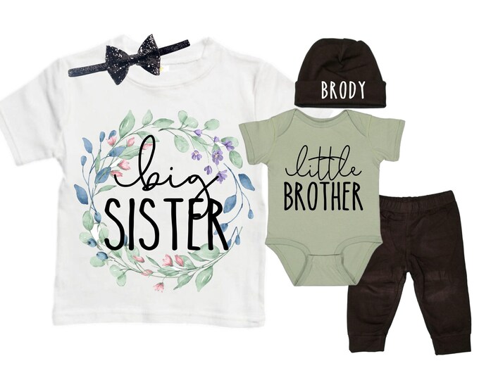 Big Sister/Little Brother Matching Sibling Set. Baby Shower Gift. Take Home Outfit. Matching Sibling Set