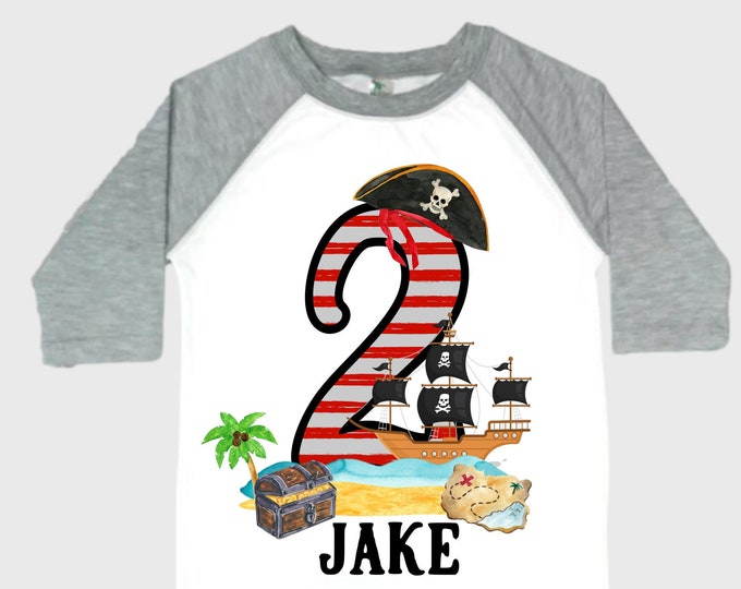 Personalized Pirate Ship theme Birthday Shirt. Two Birthday. Boy's Pirate Birthday. Shiver Me Timbers. Ahoy Matey. Arr. Arragh Shirt. Pirate