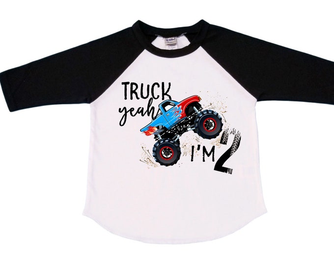 Monster Truck theme Birthday Shirt. Two Birthday. Boy's Truck Birthday Shirt. Monster Truck Racing Birthday Shirt.