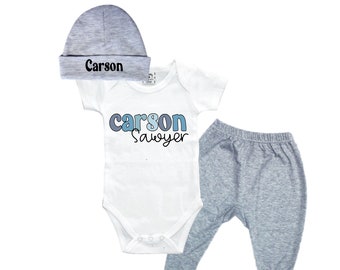 Personalized Name Baby Outfit. Baby Shower Gift. New Born Bring Home Outfit.