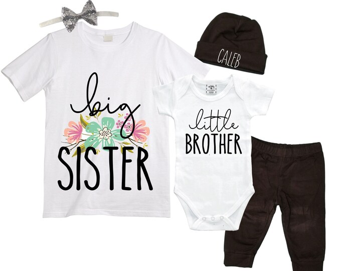 Big Sister/Little Brother Matching Sibling Set. Baby Shower Gift. Take Home Outfit. Matching Sibling Set