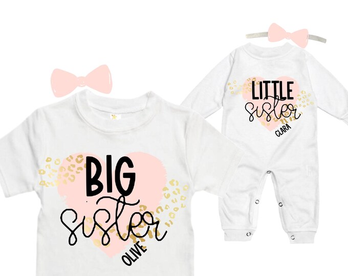 SET Big Sister/Little Sister Matching Sister Set. Pregnancy Annoucement. Baby Shower Gift.