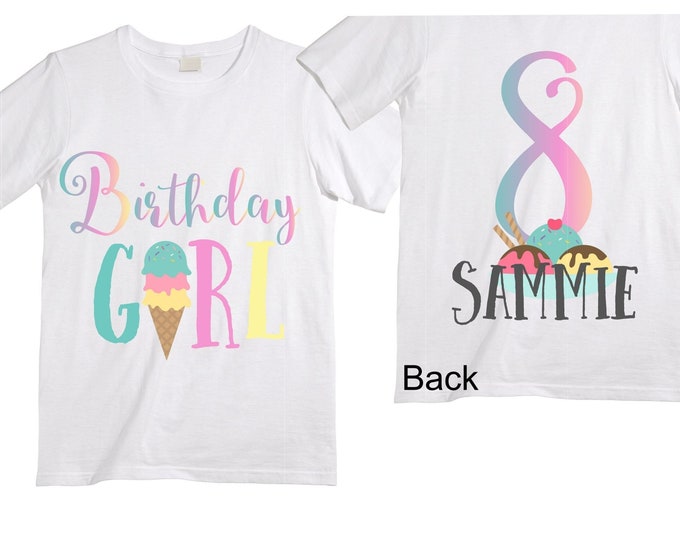 Personalized Ice Cream themed EIGHT Birthday Girl Shirt. Cake Smash Short Sleeve Birthday Shirt. 8th . Birthday Shirt