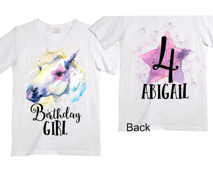 Personalized Horse Unicorn theme Birthday Shirt. Four Birthday. Girl's Floral Dino Birthday Shirt. Dinosaur Birthday Shirt. 4th Birthday