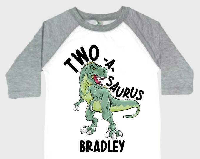 Personalized Two Rex Dinosaur theme Birthday Shirt. Two Birthday. Boy's Dino Birthday Shirt. Dinosaur Birthday Shirt.