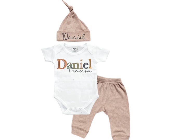 Personalized Name Baby Outfit. Baby Shower Gift. New Born Bring Home Outfit.