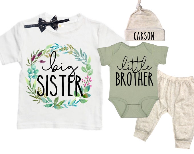 Big Sister/Little Brother Matching Sibling Set. Baby Shower Gift. Take Home Outfit. Matching Sibling Set