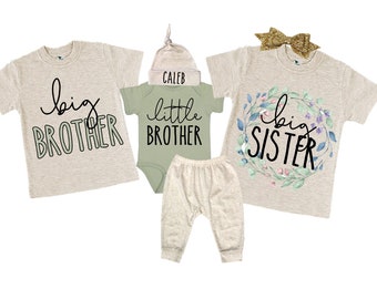 Big Sister/ Big Brother / Little Brother Matching Sibling Set. Baby Shower Gift. Take Home Outfit. Matching Sibling Set