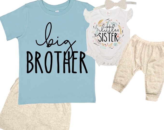 Big Brother/Little Sister Matching Sibling Set. Baby Shower Gift. Take Home Outfit. Matching Sibling Set