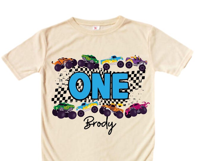 Personalized Monster Truck Crushing IT Birthday Shirt. ONE First 1st Birthday. Truck Birthday Shirt. Monster Truck Racing Birthday Shirt.