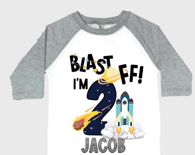 Personalized Space Birthday TWO Astronaut theme Birthday Shirt. TWO Birthday. Boy's Birthday Shirt. Spaceship Space ship Birthday Shirt.