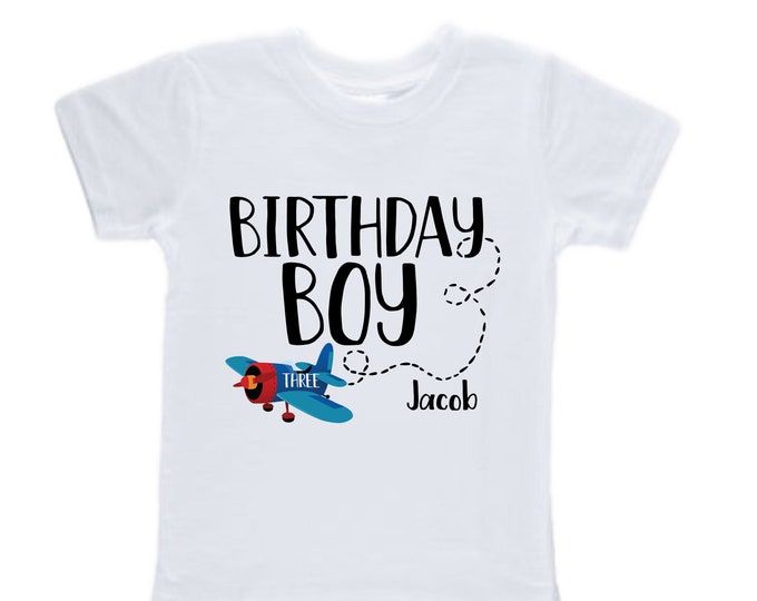 Personalized Airplane theme Birthday Shirt. THREE Birthday. Boy's Airplane Birthday Shirt. Airplane Racing Birthday Shirt.