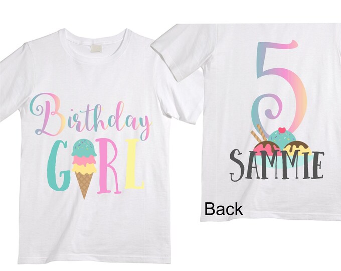 Personalized Ice Cream Themed SIX Birthday Girl Shirt. Cake Smash Short Sleeve Birthday Shirt. 6th . Birthday Shirt