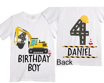 Personalized 4 Digger Construction  FOUR  Trash Truck theme Birthday Shirt. Fourth Birthday. Boy's Birthday .