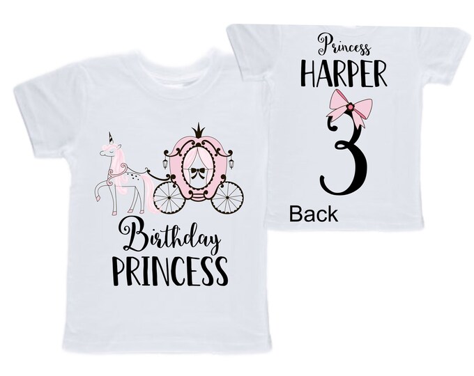 Personalized Birthday Princess THREE Birthday Girl Shirt. Cake Smash Sleeve Birthday Shirt. Three . Birthday Shirt