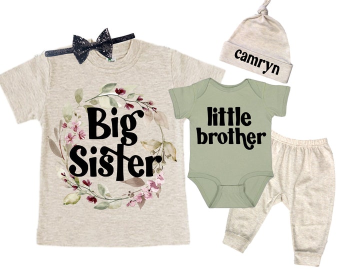 Big Sister/Little Brother Matching Sibling Set. Baby Shower Gift. Take Home Outfit. Matching Sibling Set