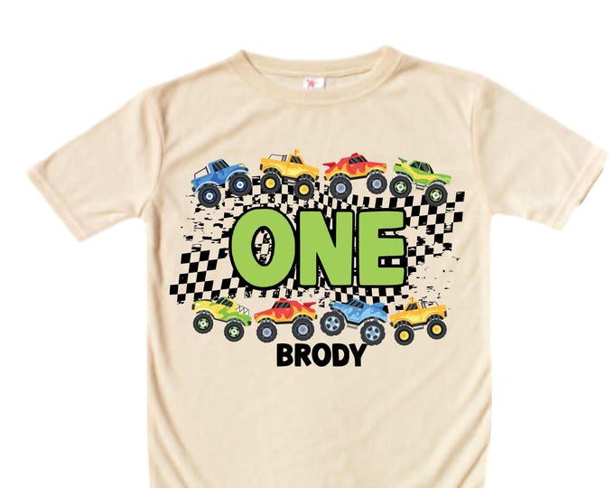 Personalized Monster Truck Crushing IT Birthday Shirt. ONE First 1st Birthday. Truck Birthday Shirt. Monster Truck Racing Birthday Shirt.