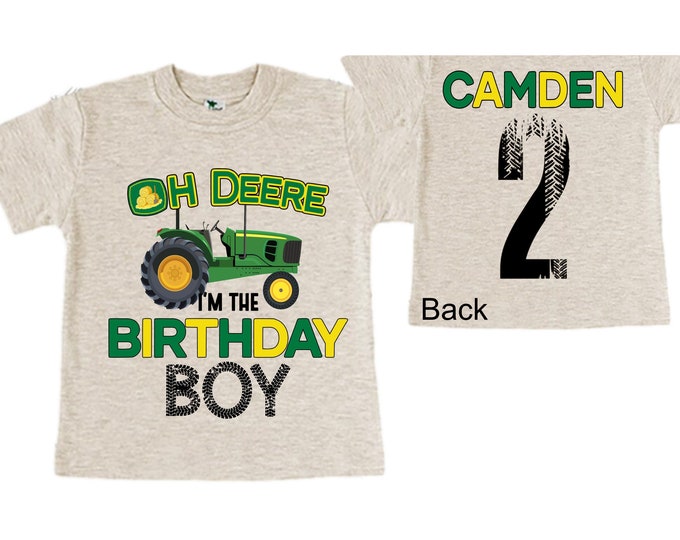 Personalized Farm Green Tractor Farm Animal theme Birthday Shirt. Two Birthday. Boy's Tractor Birthday Shirt.  Farm Birthday Shirt.