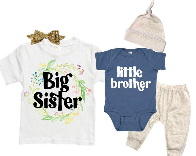 Big Sister/Little Brother Matching Sibling Set. Baby Shower Gift. Take Home Outfit. Matching Sibling Set