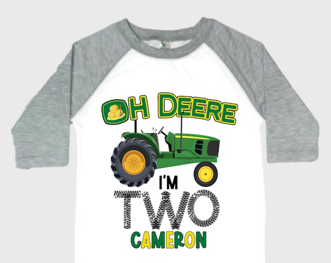 Personalized Farm Green Tractor Farm Animal theme Birthday Shirt. Two Birthday. Boy's Tractor Birthday Shirt.  Farm Birthday Shirt.
