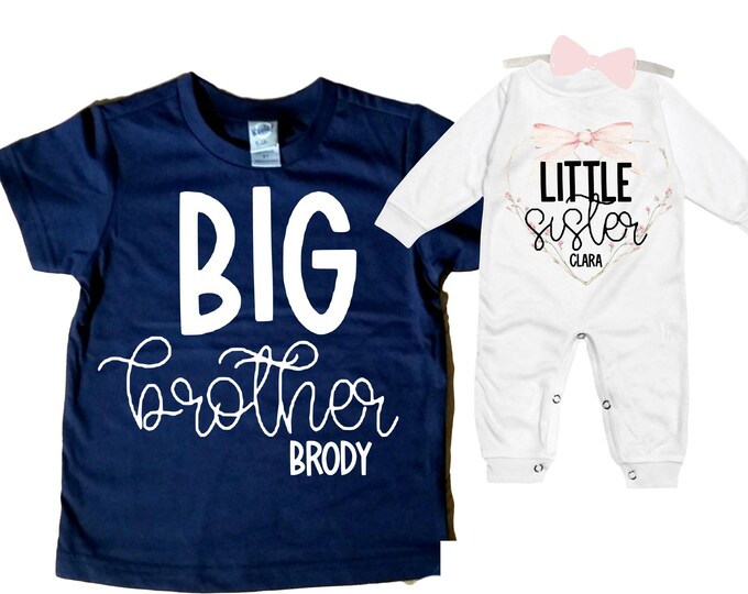 Big Brother/Little Sister Matching Sibling Set. Baby Shower Gift. Take Home Outfit. Matching Sibling Set