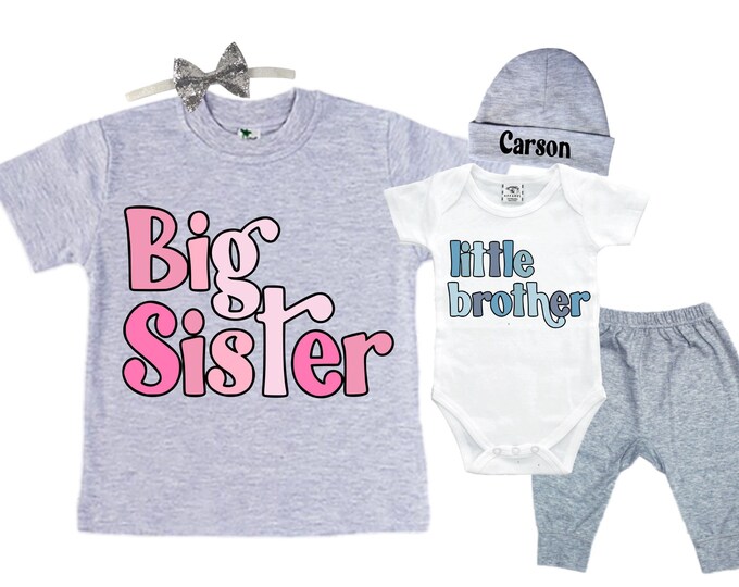 Set - Big Sister/Little Brother Matching Sibling Set. Baby Shower Gift. Take Home Outfit. Matching Sibling Set