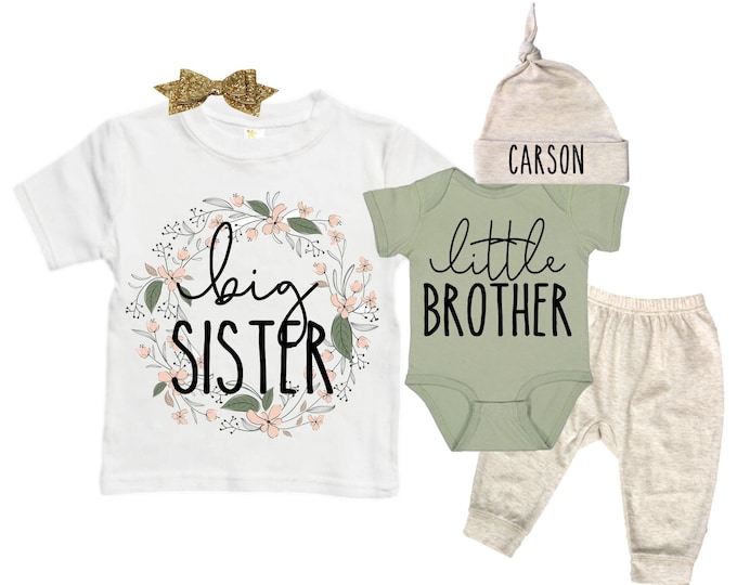 Big Sister/Little Brother Matching Sibling Set. Baby Shower Gift. Take Home Outfit. Matching Sibling Set