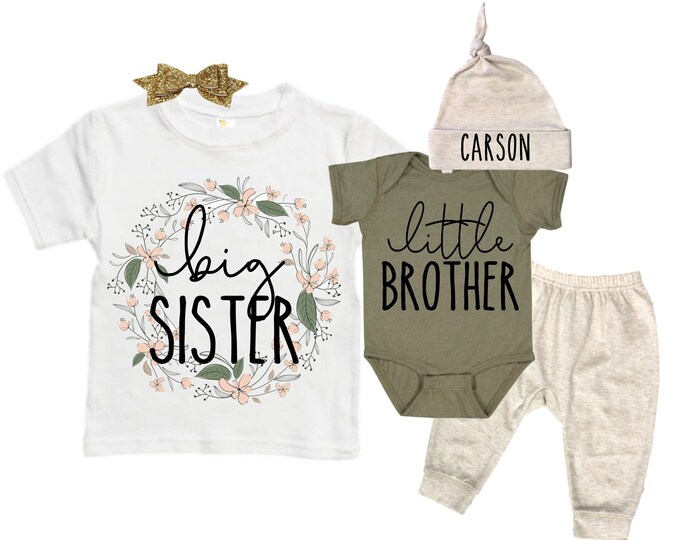 Big Sister/Little Brother Matching Sibling Set. Baby Shower Gift. Take Home Outfit. Matching Sibling Set