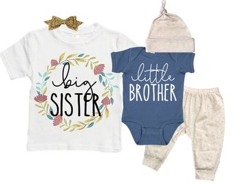 Big Sister/Little Brother Matching Sibling Set. Baby Shower Gift. Take Home Outfit. Matching Sibling Set