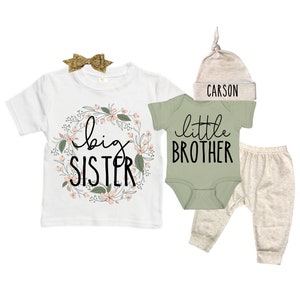 Big Sister/Little Brother Matching Sibling Set. Baby Shower Gift. Take Home Outfit. Matching Sibling Set