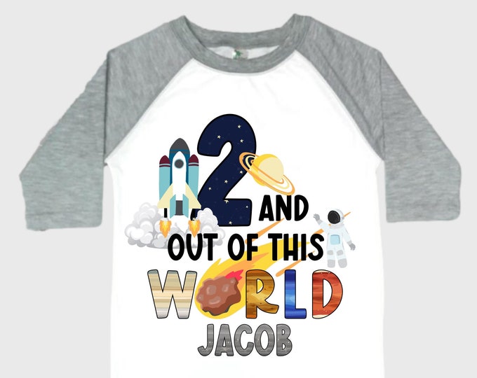 Personalized Space Birthday TWO Astronaut theme Birthday Shirt. TWO Birthday. Boy's Birthday Shirt. Spaceship Space ship Birthday Shirt.