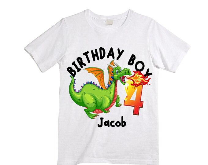 Personalized Dragon Themed Birthday FOUR Birthday Shirt. Dragon Birthday Shirt. Dragon Cake Smash Shirt