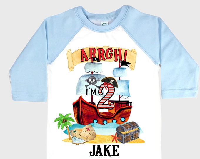 Personalized Pirate Ship theme Birthday Shirt. Two Birthday. Boy's Pirate Birthday. Shiver Me Timbers. Ahoy Matey. Arr. Arrah Shirt. Pirate