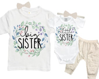 SET Big Sister/Little Sister Matching Sister Set. Pregnancy Annoucement. Baby Shower Gift.