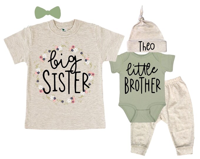 Big Sister/Little Brother Matching Sibling Set. Baby Shower Gift. Take Home Outfit. Matching Sibling Set