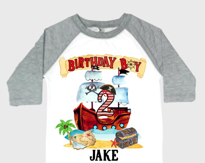 Personalized Pirate Ship theme Birthday Shirt. Two Birthday. Boy's Pirate Birthday. Shiver Me Timbers. Ahoy Matey. Arr. Arragh Shirt. Pirate