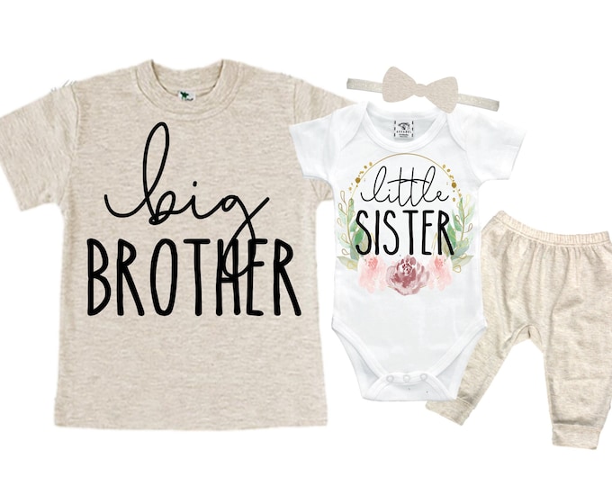 Big Brother/Little Sister Matching Sibling Set. Baby Shower Gift. Take Home Outfit. Matching Sibling Set