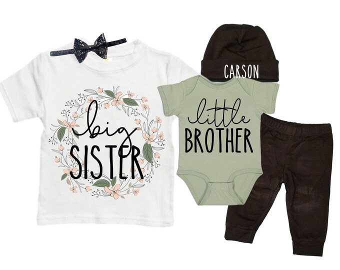 Big Sister/Little Brother Matching Sibling Set. Baby Shower Gift. Take Home Outfit. Matching Sibling Set