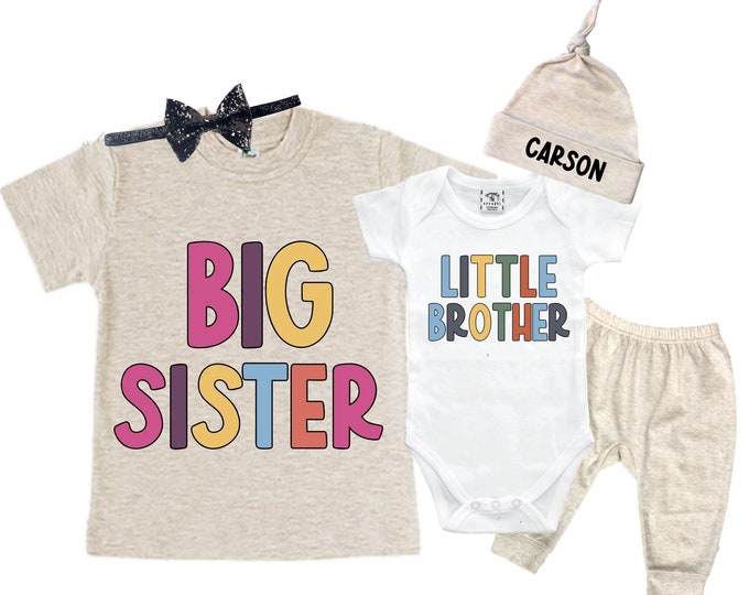 Big Sister/Little Brother Matching Sibling Set. Baby Shower Gift. Take Home Outfit. Matching Sibling Set