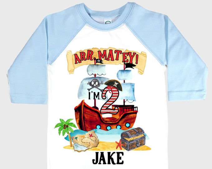 Personalized Pirate Ship theme Birthday Shirt. Two Birthday. Boy's Pirate Birthday. Shiver Me Timbers. Ahoy Matey. Arr. Arragh Shirt. Pirate
