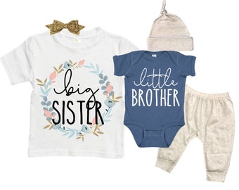 Big Sister/Little Brother Matching Sibling Set. Baby Shower Gift. Take Home Outfit. Matching Sibling Set