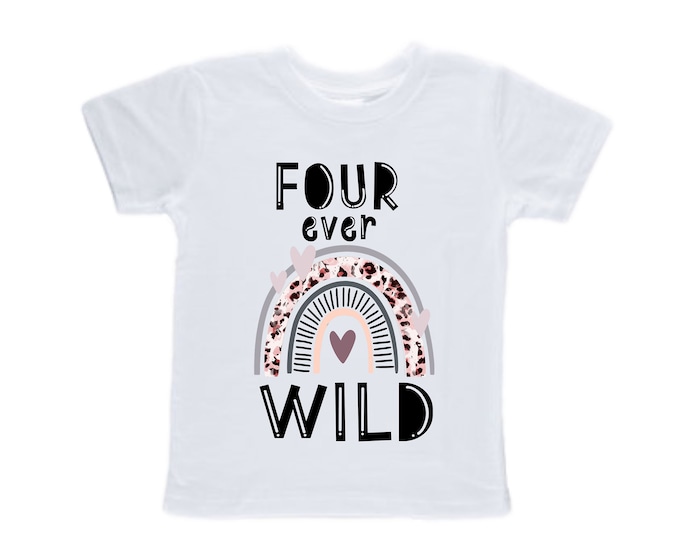 Personalized Rainbow Four ever WILD. FOUR  Birthday Shirt. Leopard FOUR 4 wild, Rainbow  wild