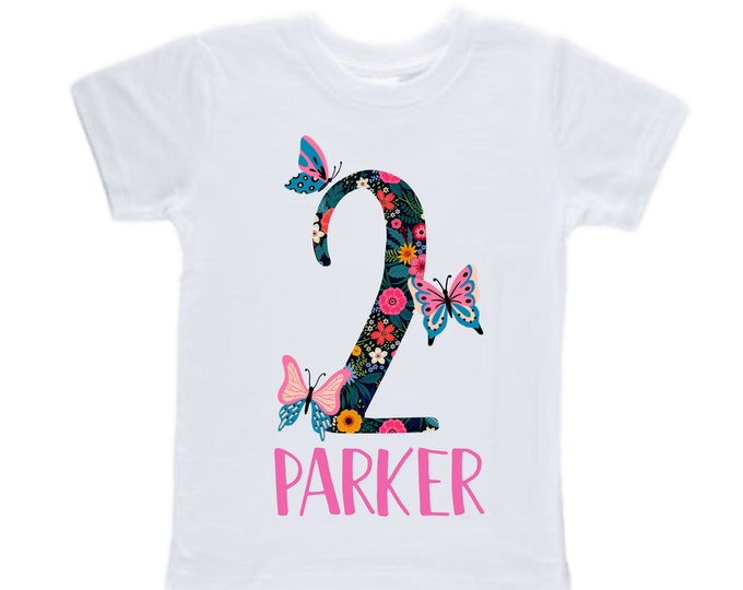 Personalized Butterfly TWO Birthday Girl Shirt. Cake Smash Sleeve Birthday Shirt. TWO . Birthday Shirt