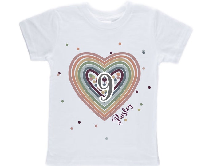 Personalized Rainbow NINE Birthday Girl Shirt. Cake Smash Short Sleeve Birthday Shirt. 9th . Birthday Shirt