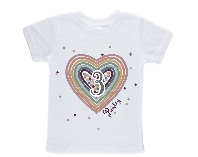 Personalized Rainbow THREE Birthday Girl Shirt. Cake Smash Sleeve Birthday Shirt. Three . Birthday Shirt