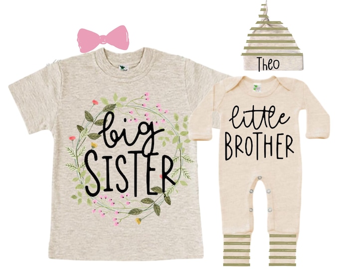 Big Sister/Little Brother Matching Sibling Set. Baby Shower Gift. Take Home Outfit. Matching Sibling Set