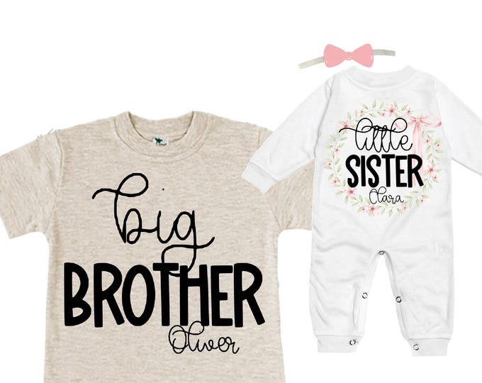 Big Brother/Little Sister Matching Sibling Set. Baby Shower Gift. Take Home Outfit. Matching Sibling Set