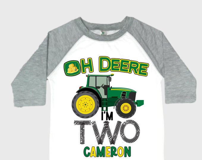 Personalized Farm Green Tractor Farm Animal theme Birthday Shirt. Two Birthday. Boy's Tractor Birthday Shirt.  Farm Birthday Shirt.