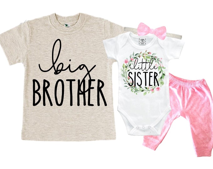 Big Brother/Little Sister Matching Sibling Set. Baby Shower Gift. Take Home Outfit. Matching Sibling Set