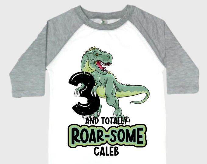 Personalized Dinosaur theme Birthday Shirt. Three Birthday. Boy's Dino Birthday Shirt. Dinosaur Birthday Shirt. THREE Rex